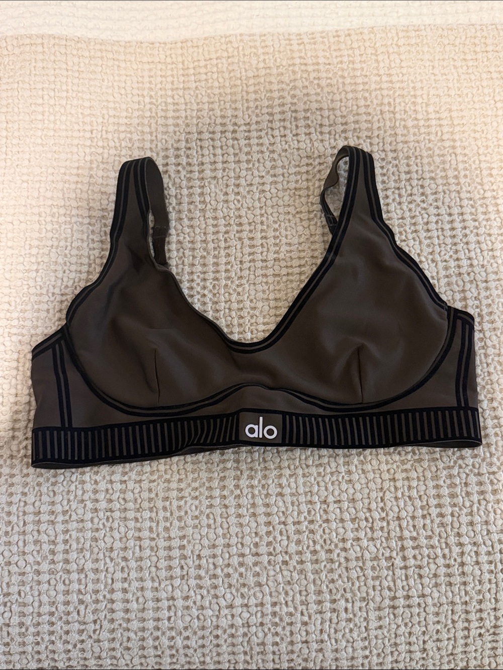 ALO Yoga Black Wireless V-Neck Bralette with Striped Underband